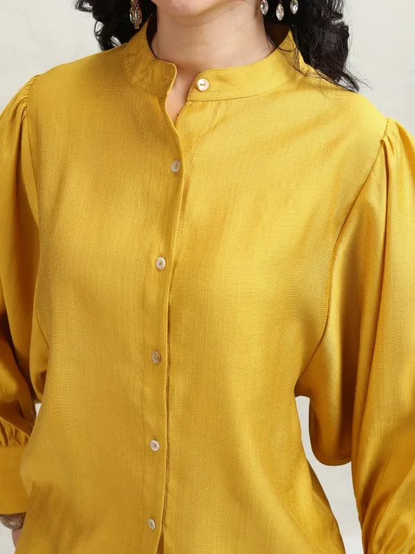 Tokyo Talkies Women Mustard Shirt With Trousers Co-Ords