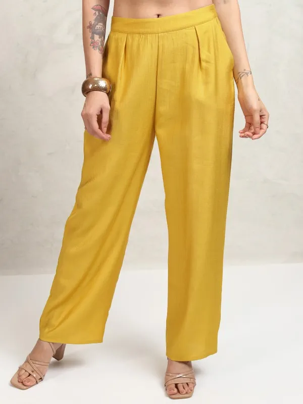 Tokyo Talkies Women Mustard Shirt With Trousers Co-Ords