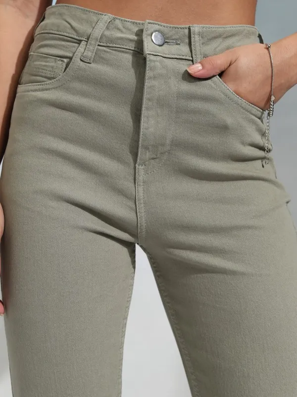 Tokyo Talkies Women Olive Straight Fit Stretchable Jeans