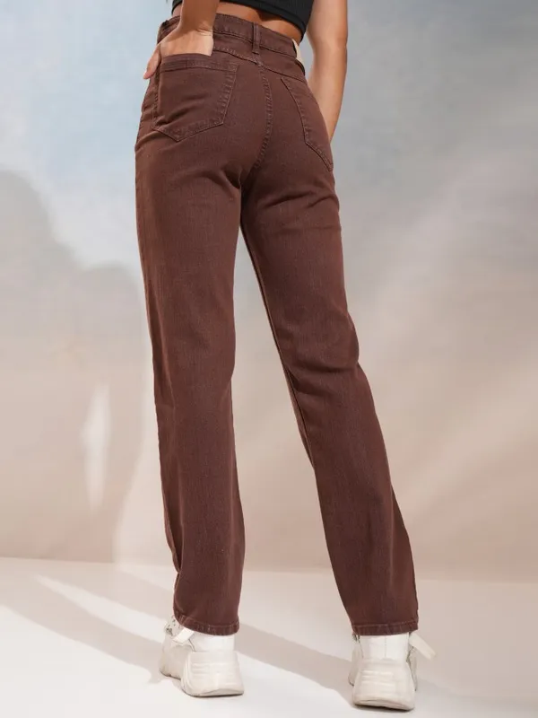 Tokyo Talkies Women Coffee Brown Straight Fit Stretchable Jeans
