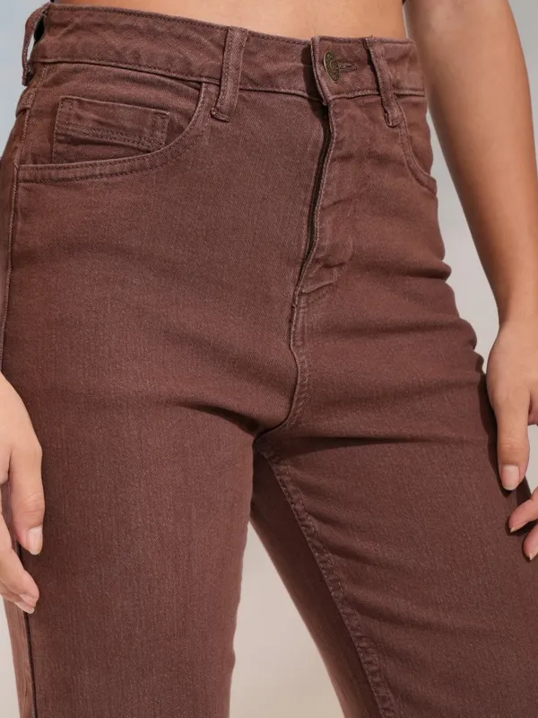 Tokyo Talkies Women Coffee Brown Straight Fit Stretchable Jeans
