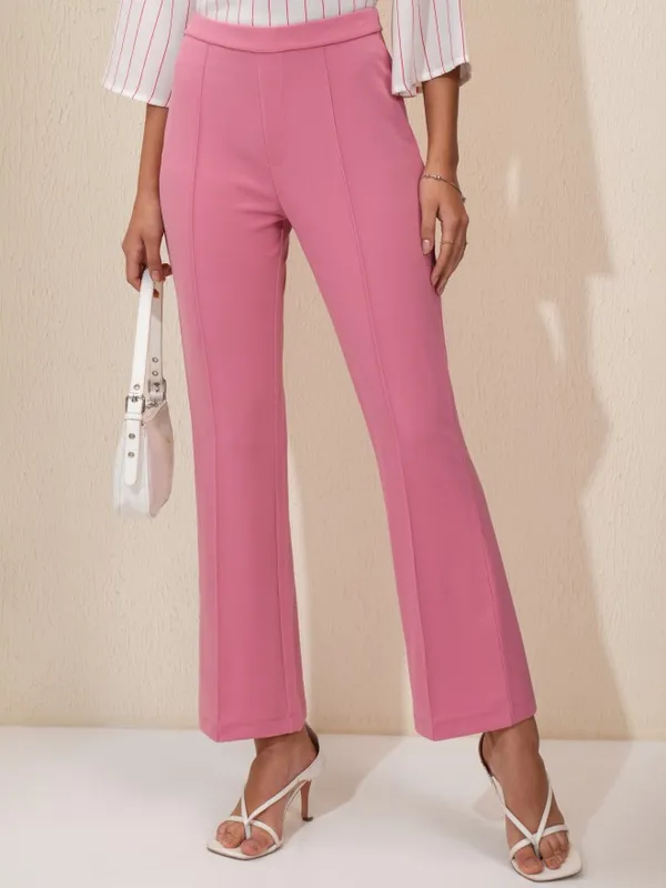 Tokyo Talkies Women Pink Solid Flared Casual Trouser