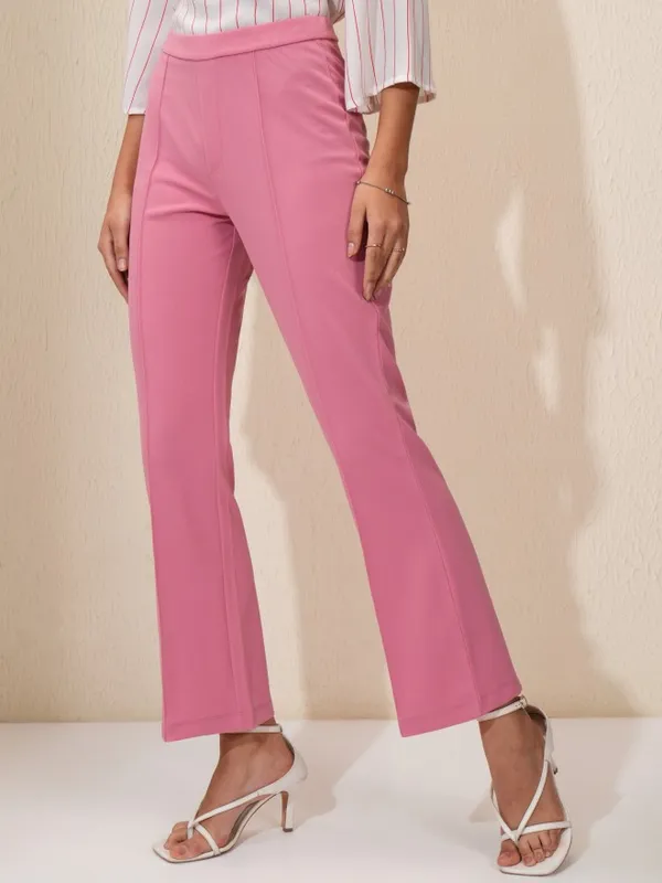 Tokyo Talkies Women Pink Solid Flared Casual Trouser