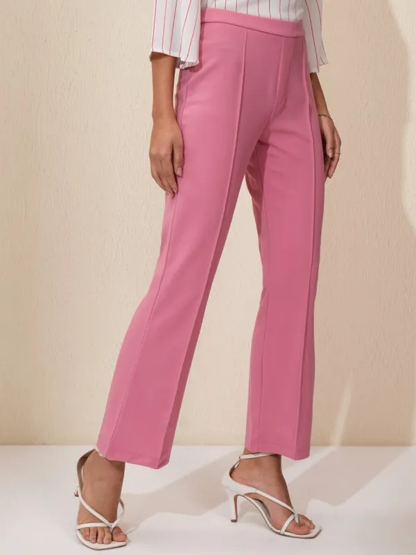 Tokyo Talkies Women Pink Solid Flared Casual Trouser