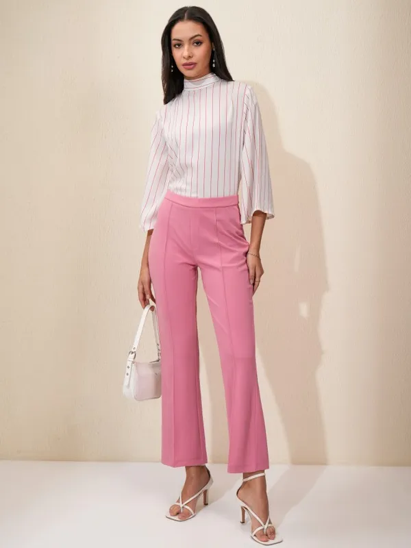 Tokyo Talkies Women Pink Solid Flared Casual Trouser