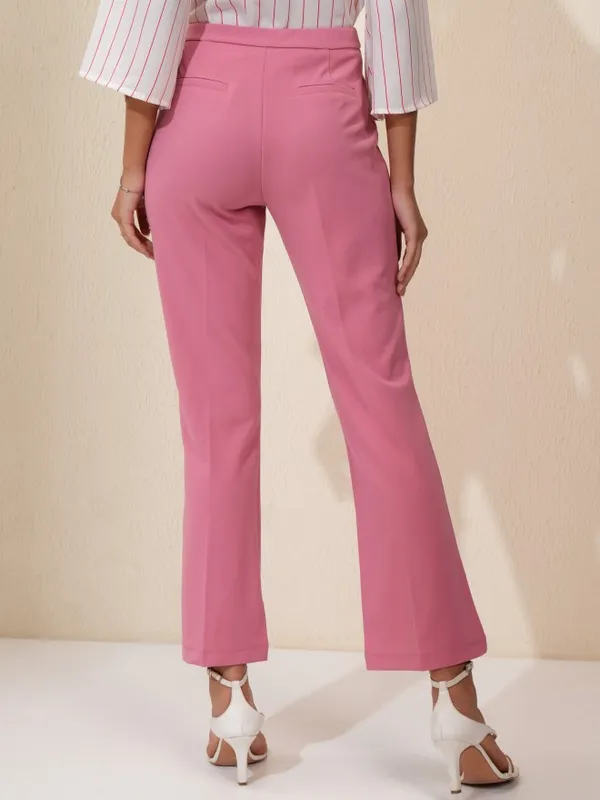 Tokyo Talkies Women Pink Solid Flared Casual Trouser