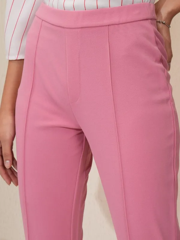 Tokyo Talkies Women Pink Solid Flared Casual Trouser