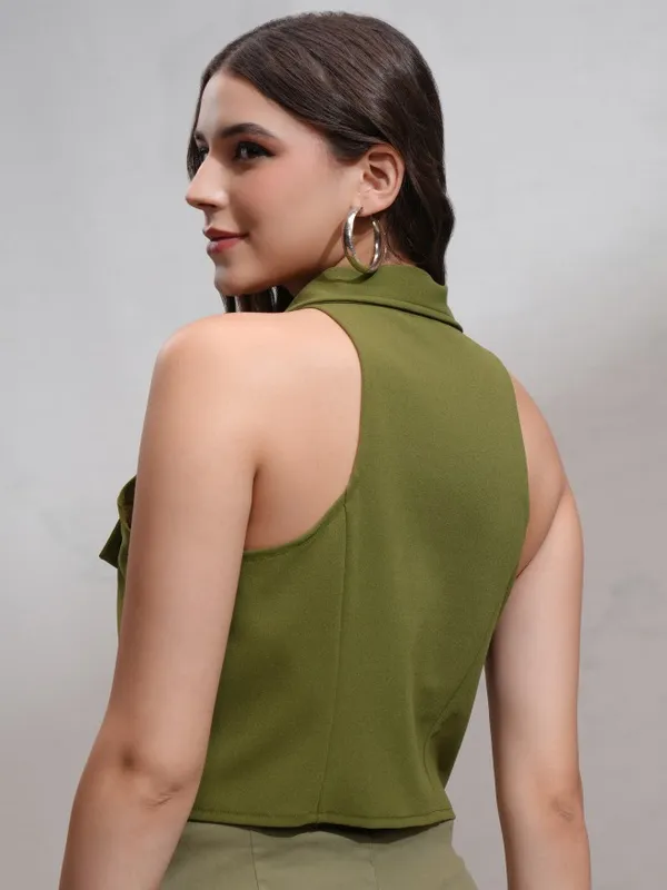Tokyo Talkies Women Olive Solid Fitted Top