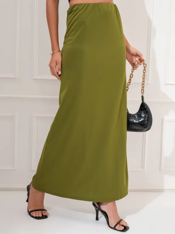 Tokyo Talkies Women Olive Maxi Skirt
