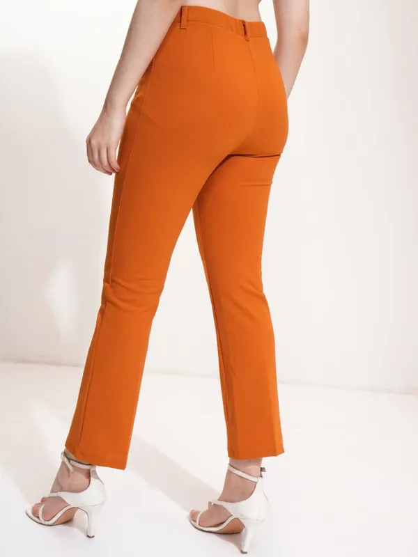 Tokyo Talkies Women Rust Flared Solid Trousers