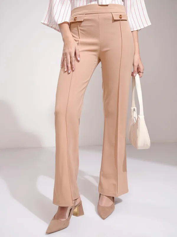 Tokyo Talkies Women Peach Solid Flared Casual Trouser