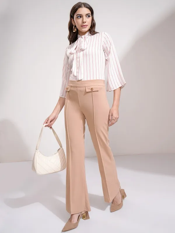 Tokyo Talkies Women Peach Solid Flared Casual Trouser