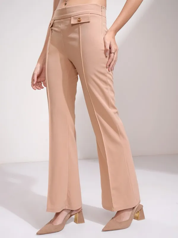 Tokyo Talkies Women Peach Solid Flared Casual Trouser