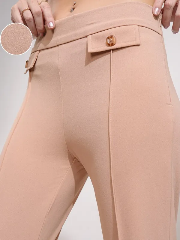 Tokyo Talkies Women Peach Solid Flared Casual Trouser