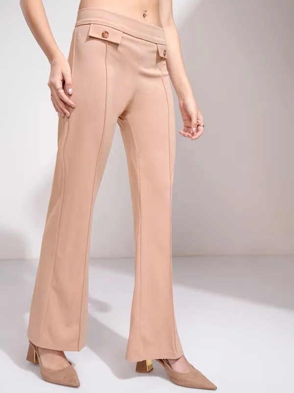Tokyo Talkies Women Peach Solid Flared Casual Trouser