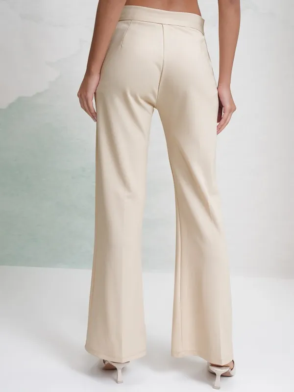 Tokyo Talkies Women Off White Solid Flared Casual Trouser