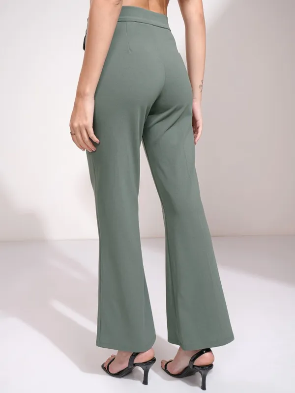 Tokyo Talkies Women Olive Solid Flared Casual Trouser