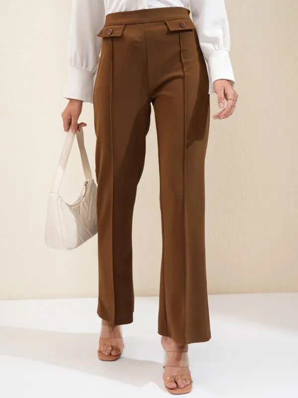 Tokyo Talkies Women Brown Regular Solid Regular Trouser
