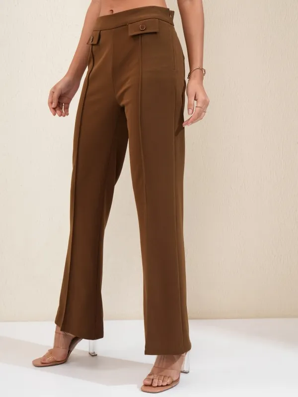 Tokyo Talkies Women Brown Regular Solid Regular Trouser