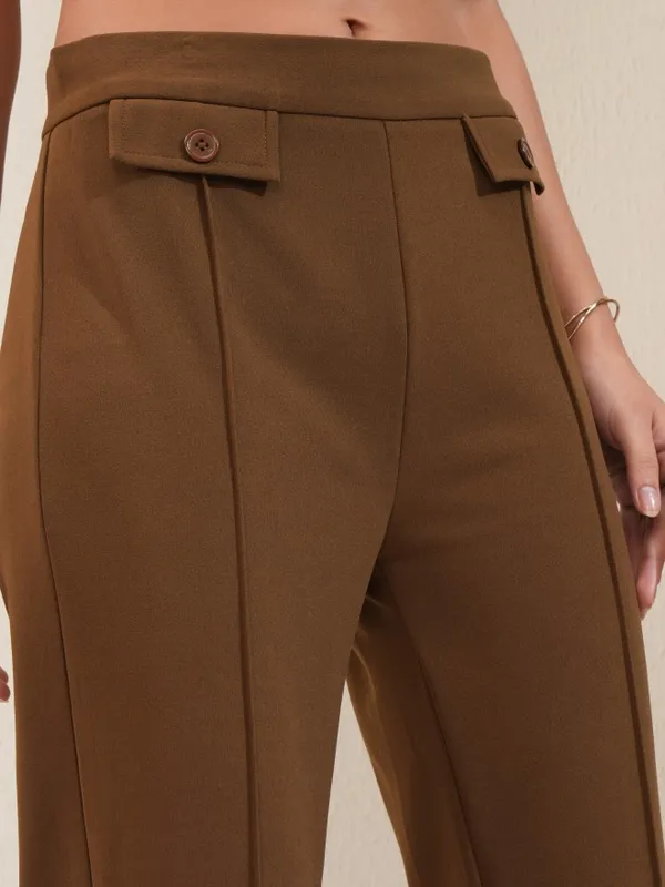 Tokyo Talkies Women Brown Regular Solid Regular Trouser