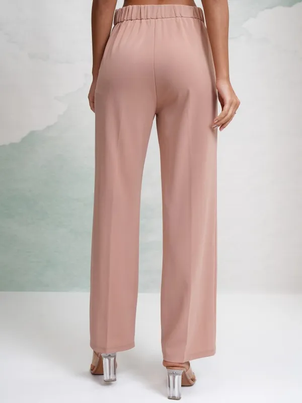 Tokyo Talkies Women Peach Solid Wide Leg Casual Trouser