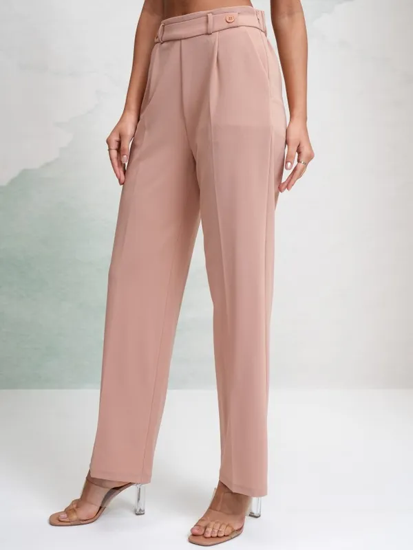 Tokyo Talkies Women Peach Solid Wide Leg Casual Trouser