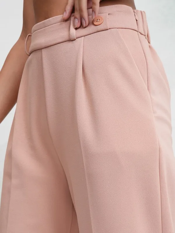 Tokyo Talkies Women Peach Solid Wide Leg Casual Trouser