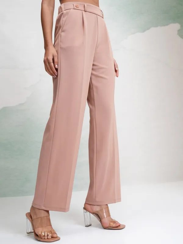 Tokyo Talkies Women Peach Solid Wide Leg Casual Trouser
