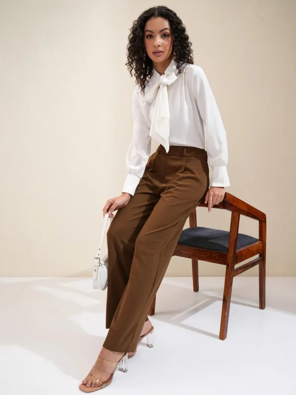 Tokyo Talkies Women Brown Regular Solid Wide Leg