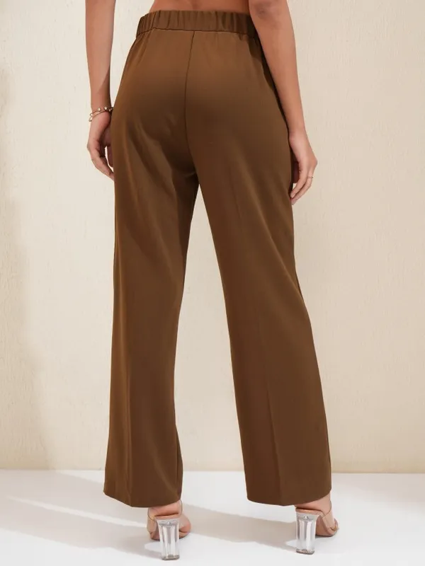 Tokyo Talkies Women Brown Regular Solid Wide Leg