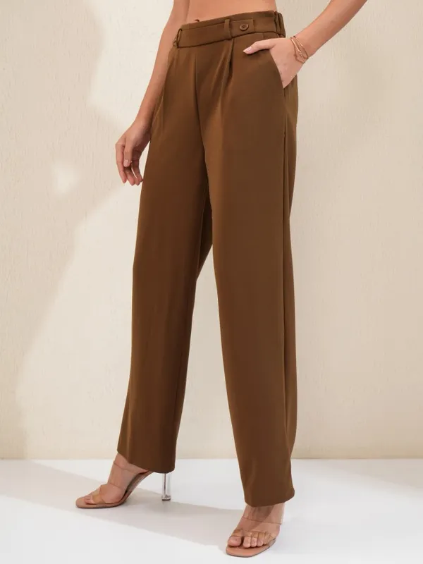 Tokyo Talkies Women Brown Regular Solid Wide Leg