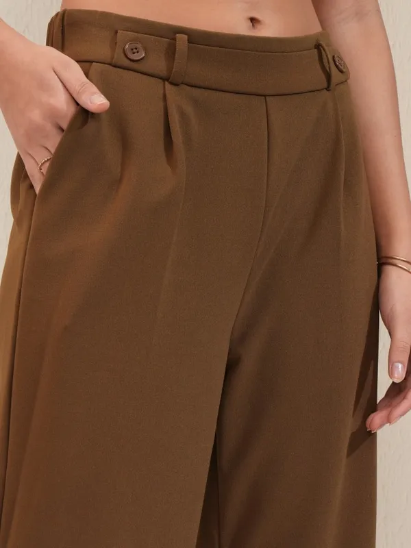 Tokyo Talkies Women Brown Regular Solid Wide Leg