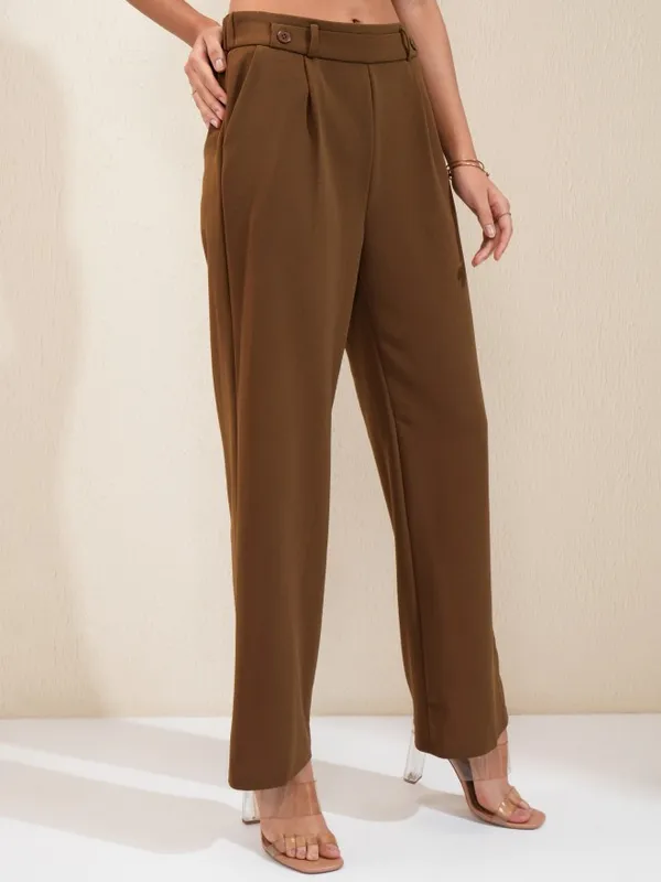 Tokyo Talkies Women Brown Regular Solid Wide Leg