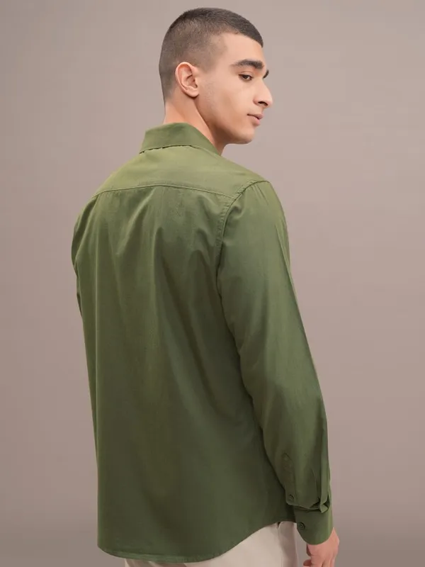 Ketch Men Green Solid Slim Fit Casual Shirt