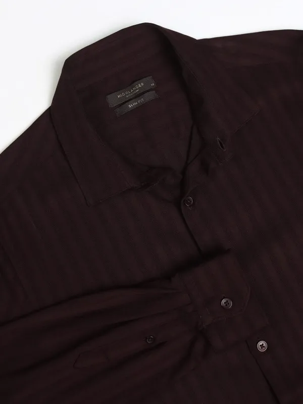 Highlander Men Maroon Striped Slim Fit Casual Shirt