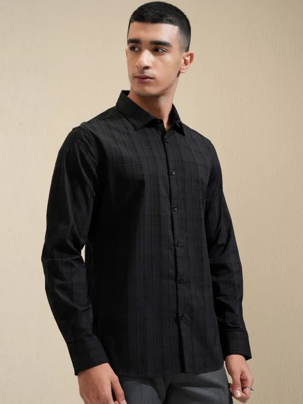 Highlander Men Black Checked Slim Fit Casual Shirt