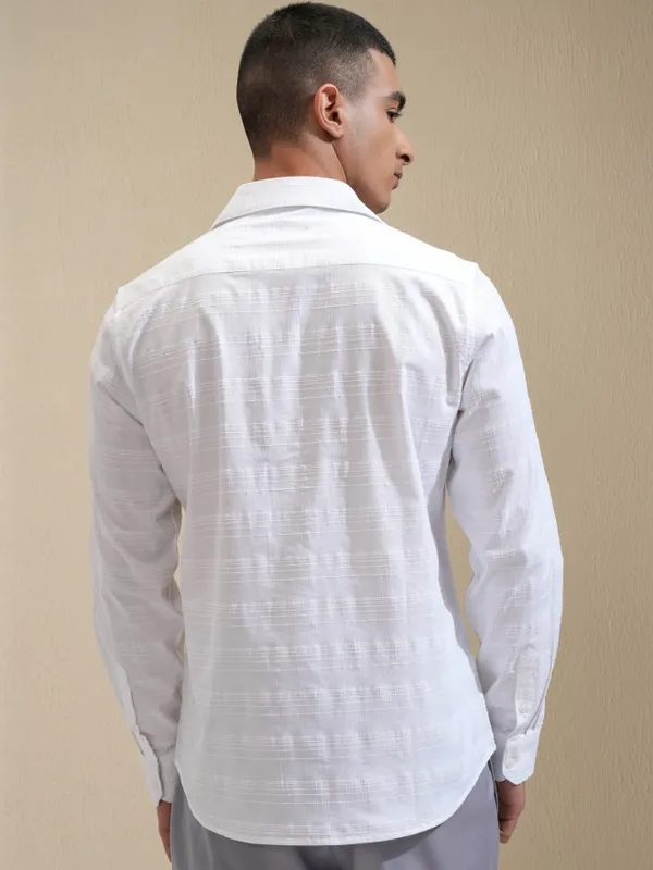 Highlander Men White Checked Slim Fit Casual Shirt
