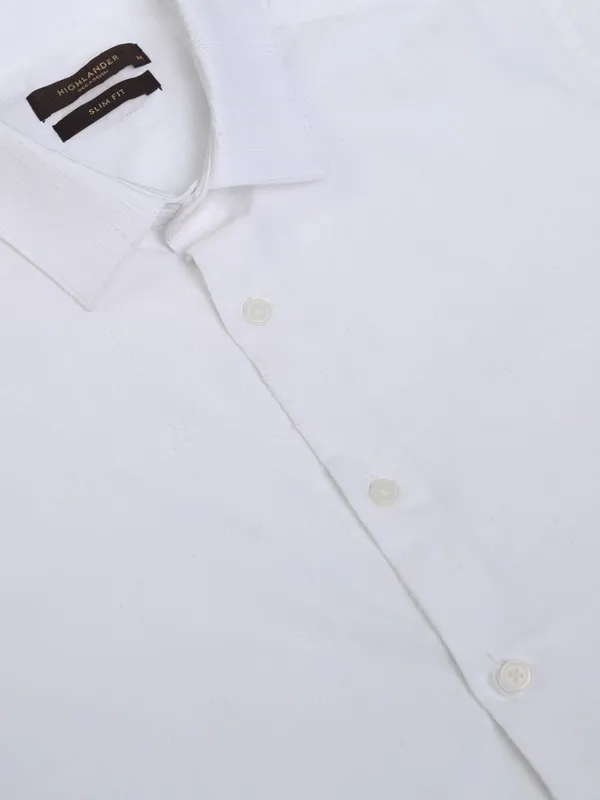 Highlander Men White Checked Slim Fit Casual Shirt