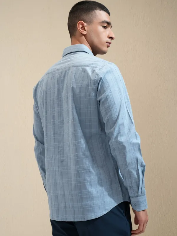 Highlander Men Blue Checked Slim Fit Casual Shirt