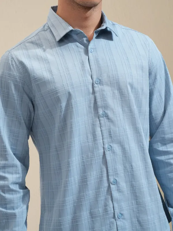 Highlander Men Blue Checked Slim Fit Casual Shirt