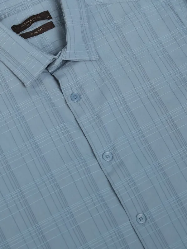 Highlander Men Blue Checked Slim Fit Casual Shirt