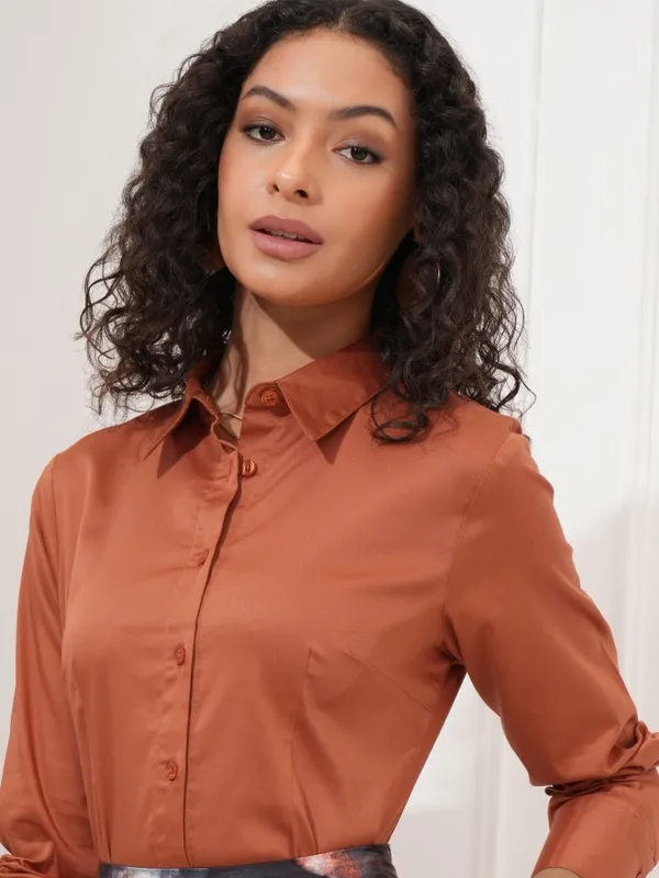 Tokyo Talkies Women Rust Solid Casual Shirt