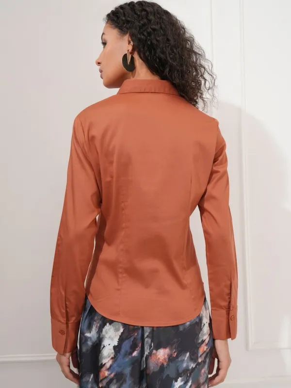 Tokyo Talkies Women Rust Solid Casual Shirt