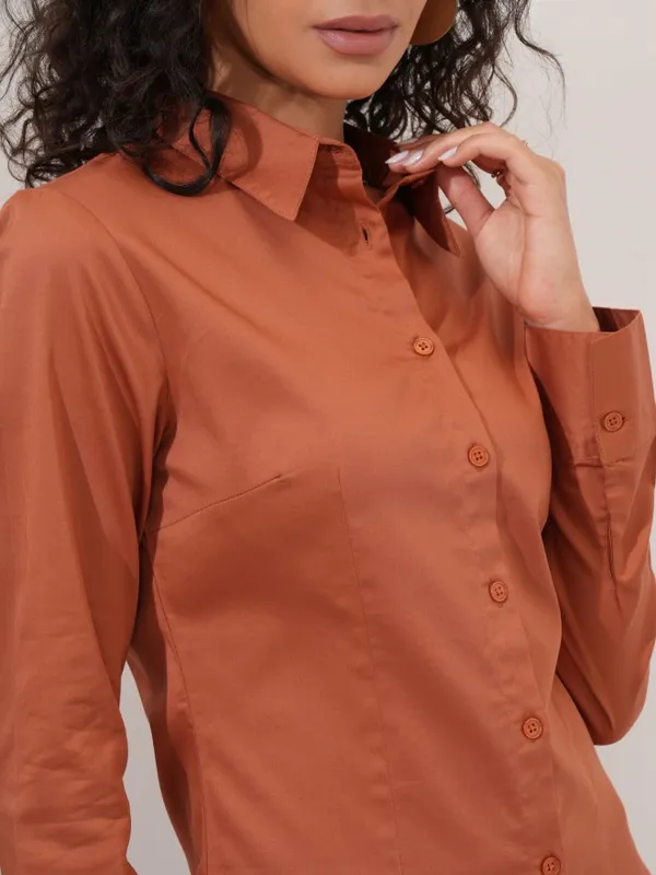 Tokyo Talkies Women Rust Solid Casual Shirt