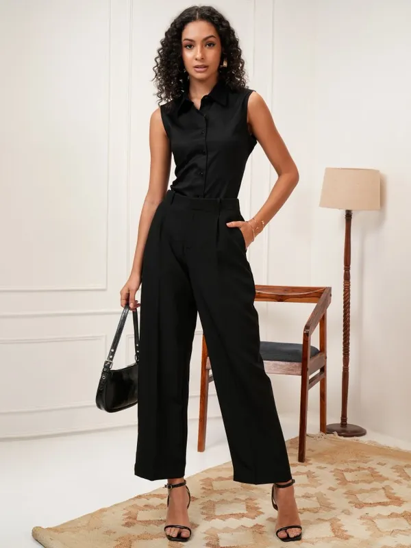 Tokyo Talkies Women Black Solid Regular Fit Casual Shirt