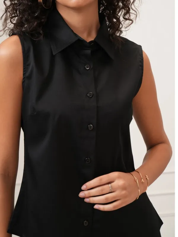 Tokyo Talkies Women Black Solid Regular Fit Casual Shirt