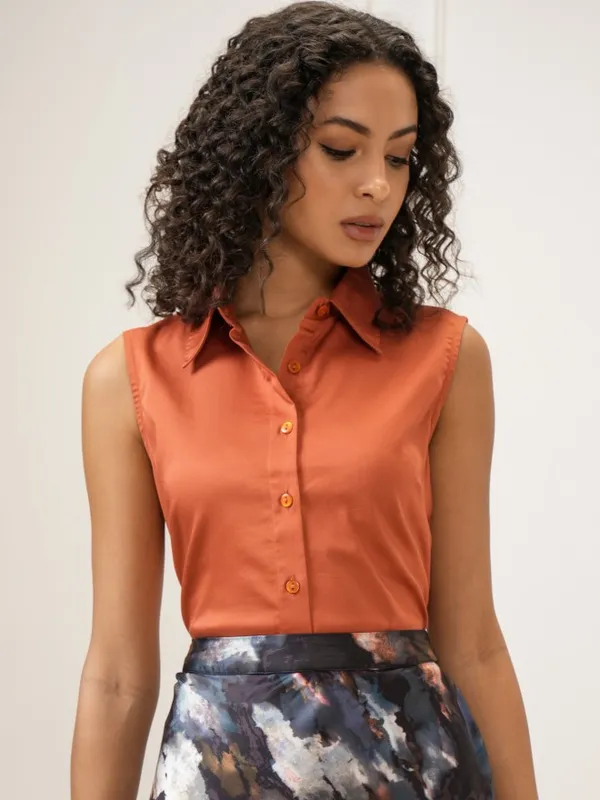 Tokyo Talkies Women Rust Solid Regular Fit Casual Shirt