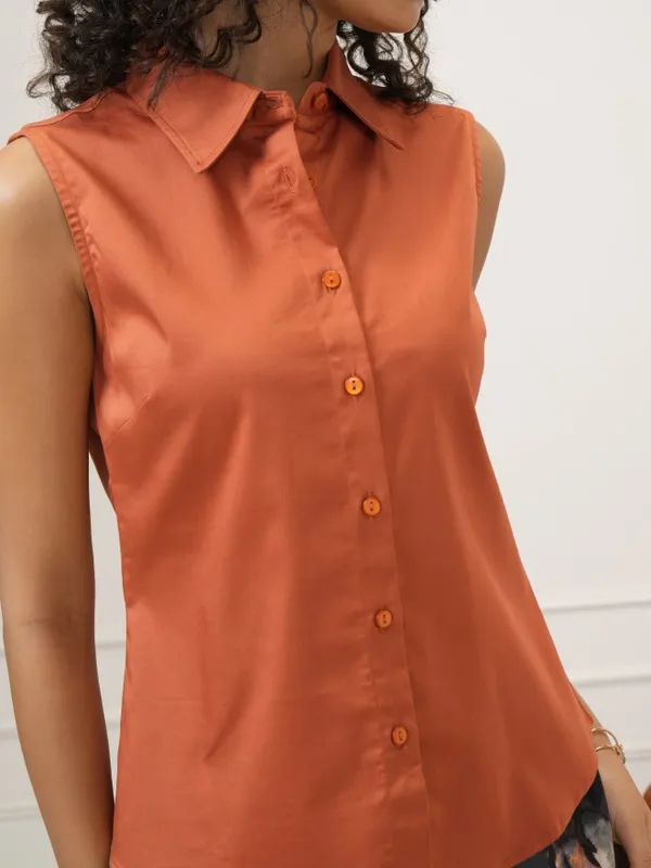 Tokyo Talkies Women Rust Solid Regular Fit Casual Shirt