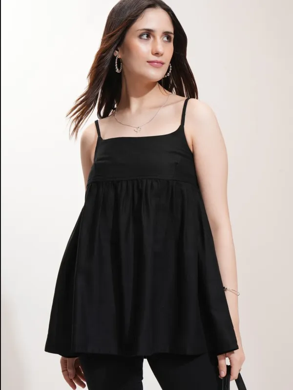 Tokyo Talkies Women Black Solid Peplum Top