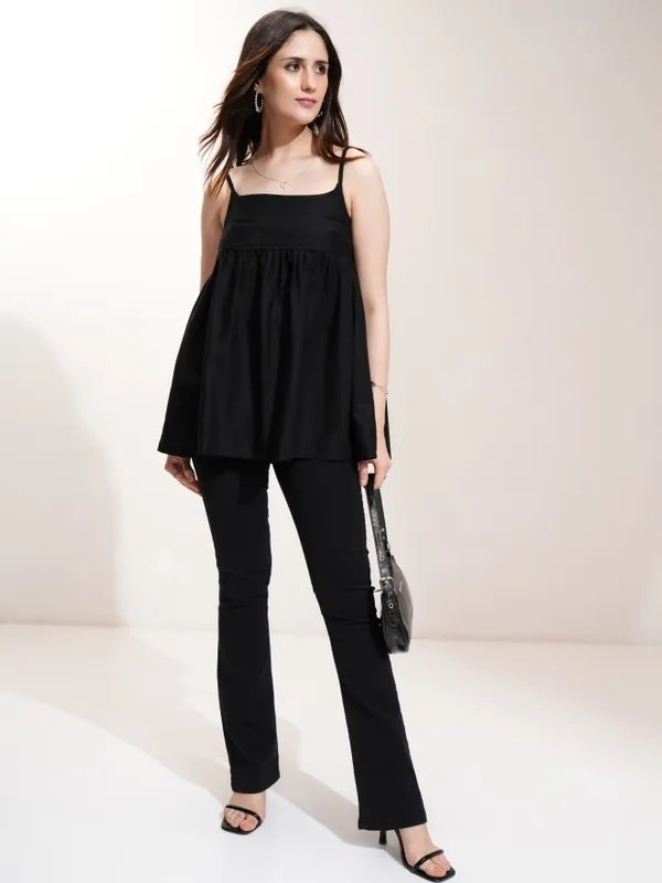 Tokyo Talkies Women Black Solid Peplum Top